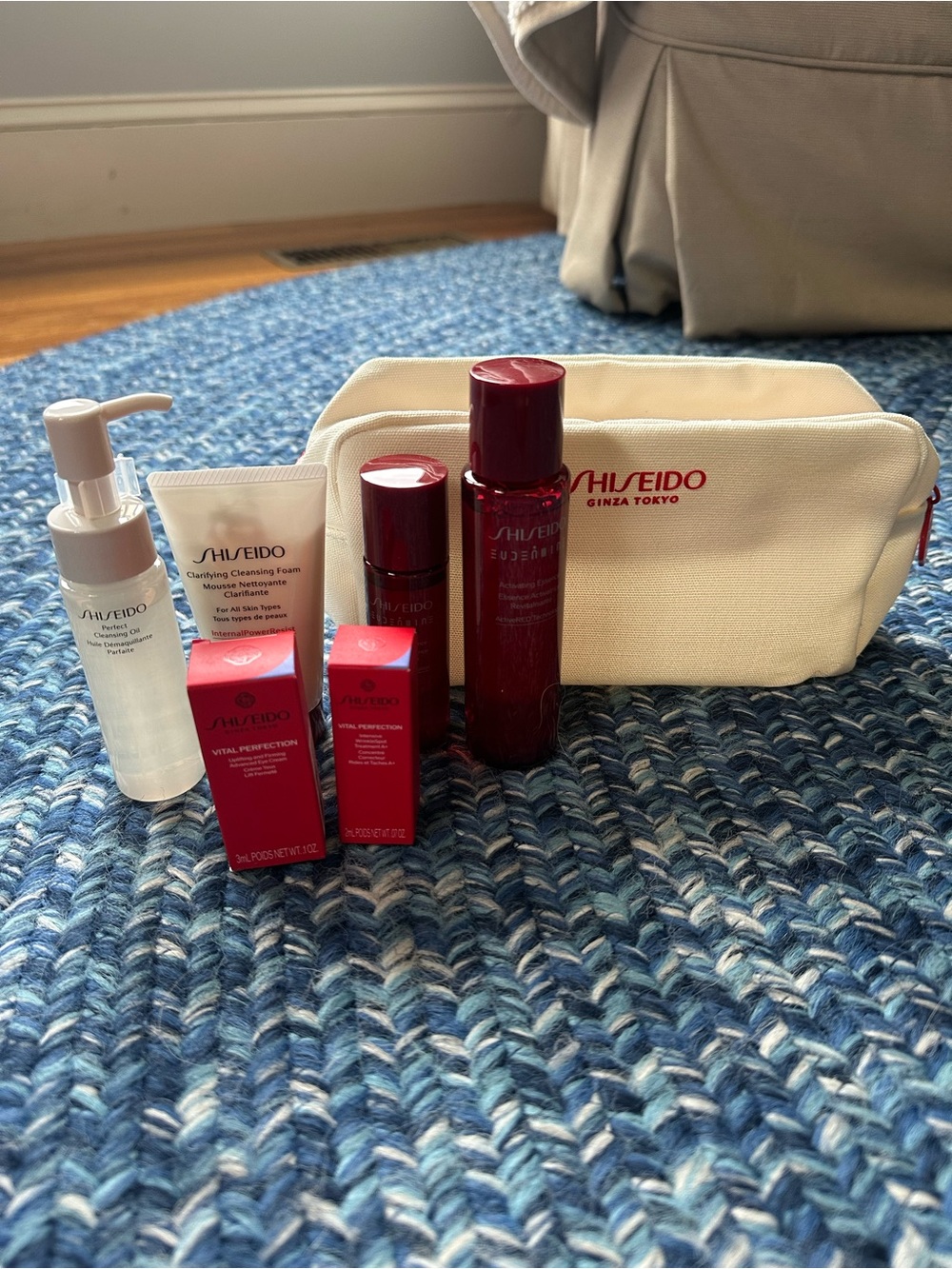 Shiseido Red Skincare Set with Cream Canvas Pouch